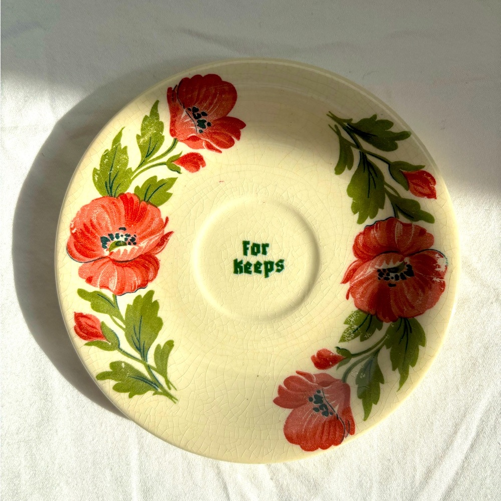 Upcycled cottagecore trinket keys ring dish in hand painted pottery